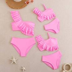 Girls Magenta Color Badkläder Set, Tween Girl Sportswear, One Shoulder Ruffle Badkläder, Beach Resort Two Pieces Badkläder - Skrikrosa (8Y,9Y,10Y,11Y,12Y)