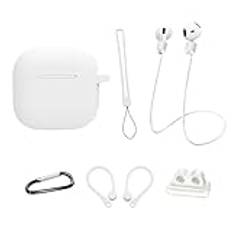 Silikonfodral för AirPods 4 Generation-tillbehör, 8-i-1-set kit för AirPods 4 laddningsfodral, skyddande fodral 2024, för AirPods 4 med anti-förlust rep/hängande rep (vit 6-pack)
