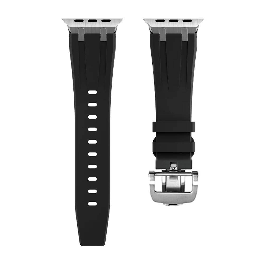 Klockarmband Lyxigt mjukt silikonband för Apple Watch Ultra 49mm Serie 8 7 6 SE 5 4 för iWatch 42mm 44 45mm fjärilslåsrem för AP orange