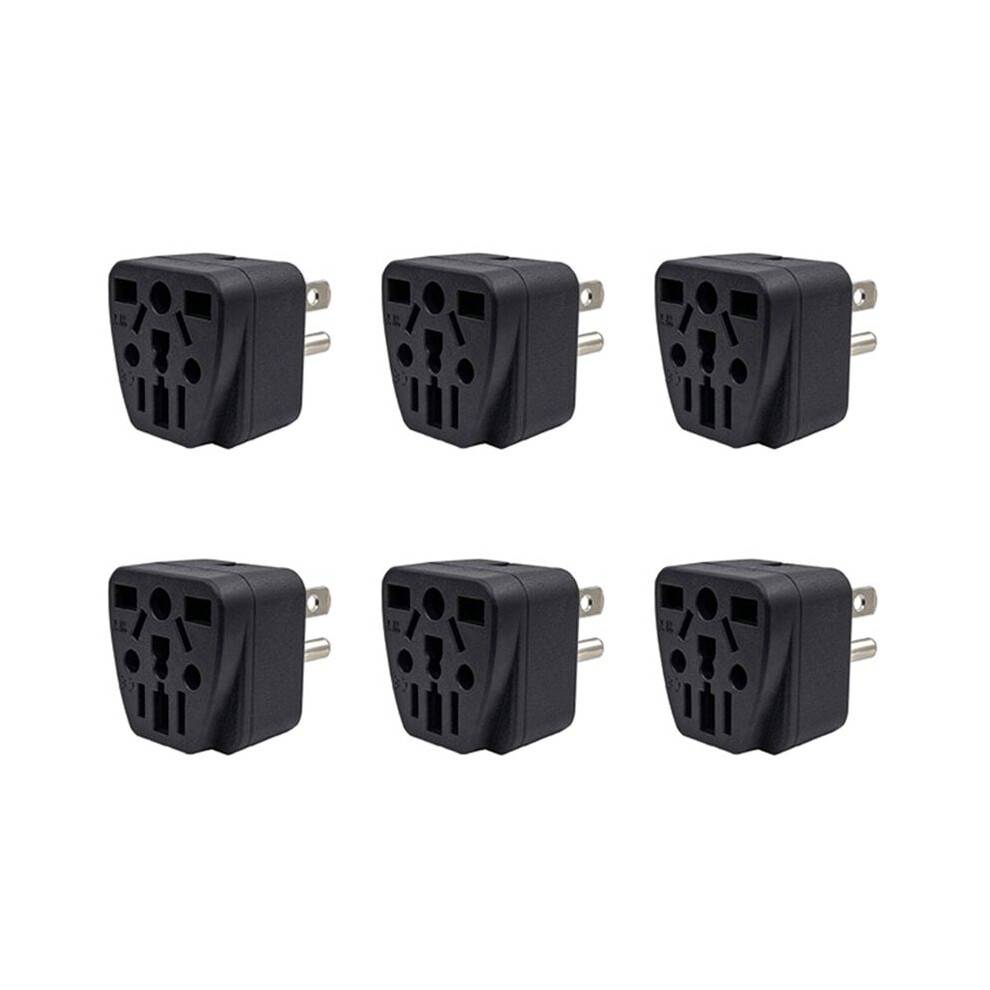 6X US Travel Plug Adapter EU/UK/AU/In/CN/JP/Asia/Italy/Brazil to USA (Type B), 3 Prong USA Plug, Charger Converter Black