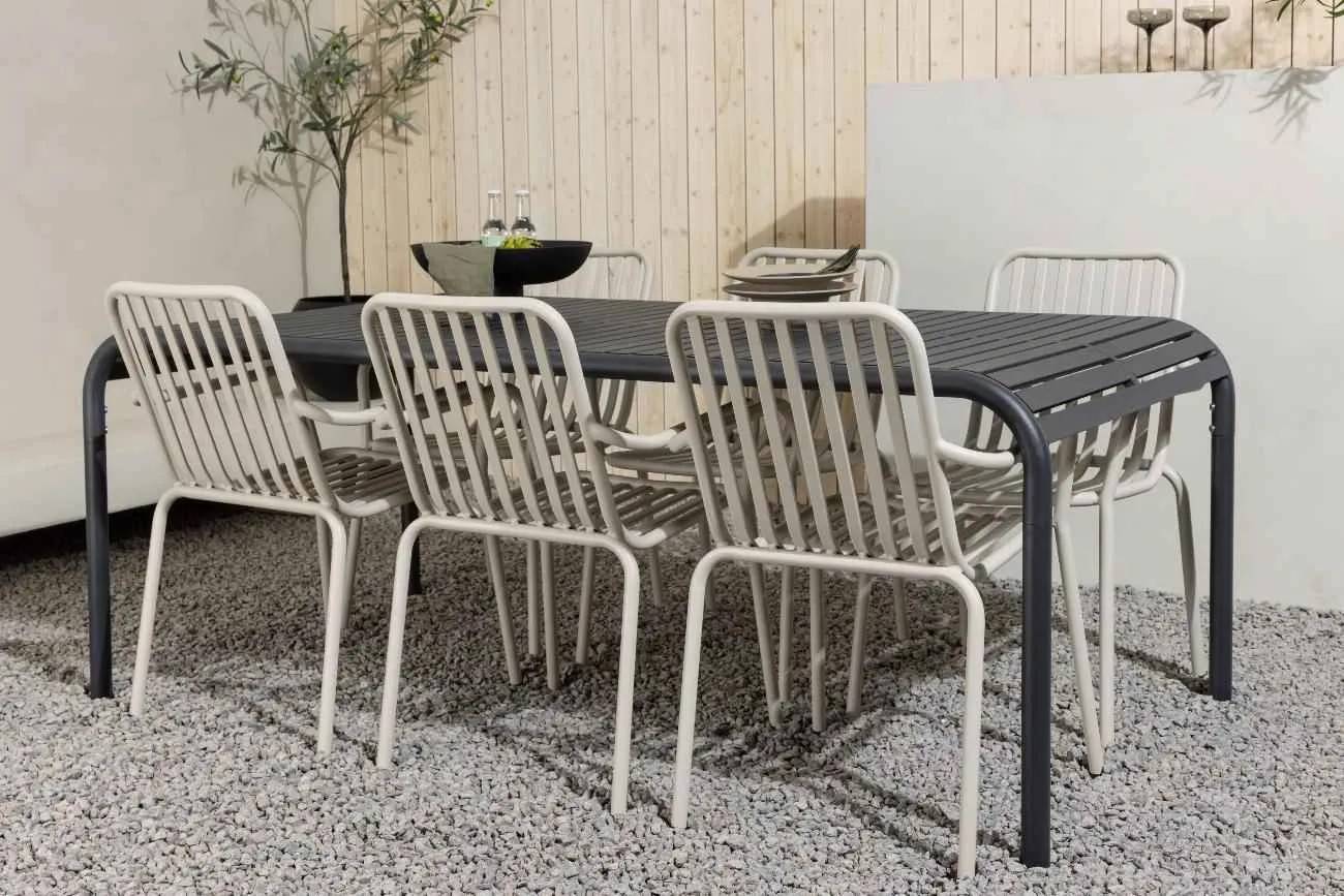 Borneo & Peking - 100×200 cm med 6 stolar - Matgrupper utomhus - beige/svart