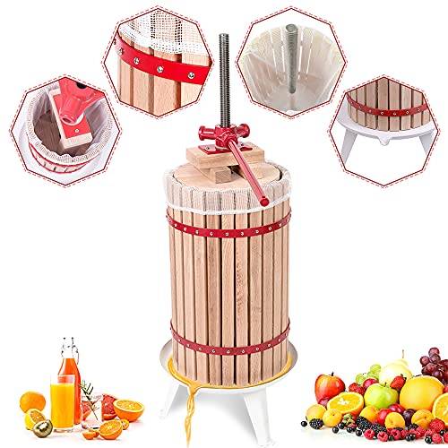 Aufun 30L Frukt- och Vinpress i Bokträ, Manuell | Fruktpress i ek med handtag och pressduk, äppelpress 30L