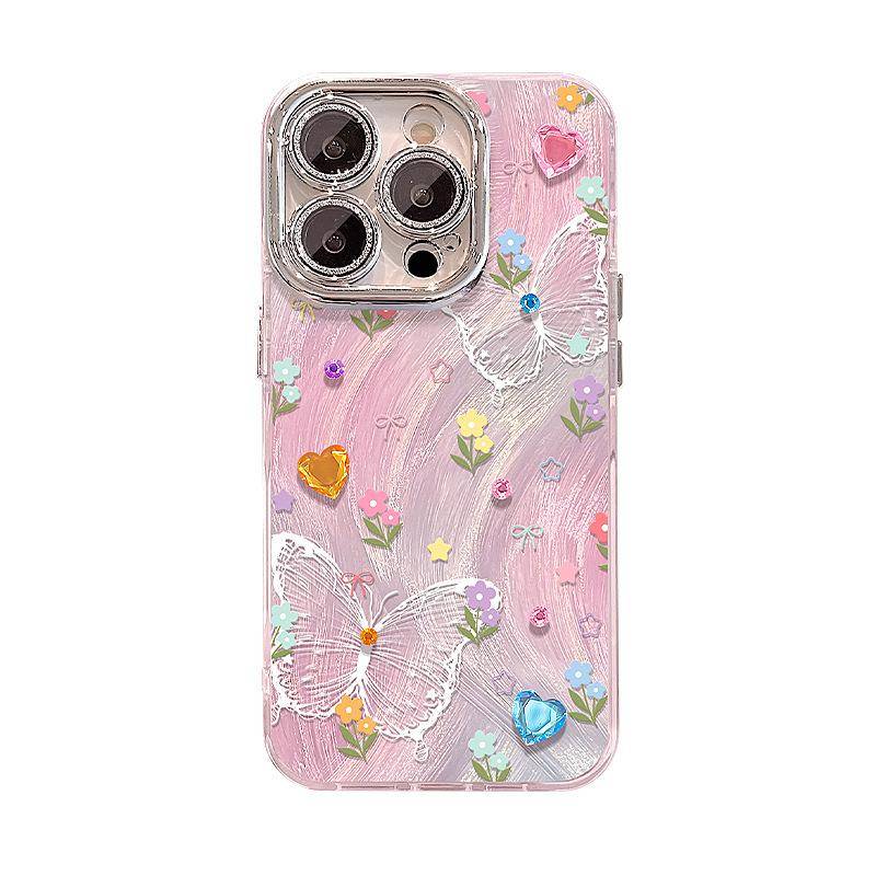 Floral Butterfly Suitable for Apple 16promax Mobile Phone Case Vivos 20 Feather Yarn 15diy Color Diamond Huawei Nova13 Redmi K40/K40 Pro