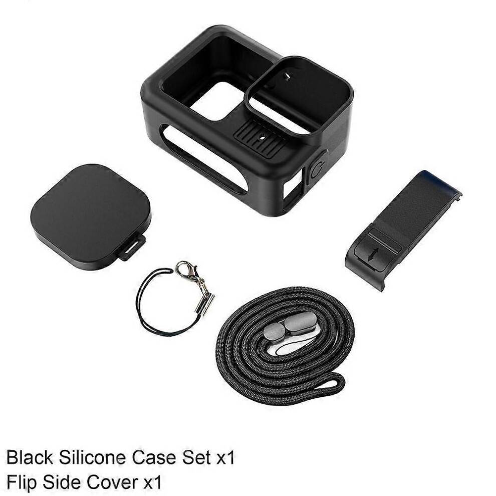 (Sort og sidedæksel) Silikone-etui til GoPro Hero 13 Sort hærdet glasskærmbeskytter Beskyttelsesfilm Flip batteri sidedæksel objektivdæksel