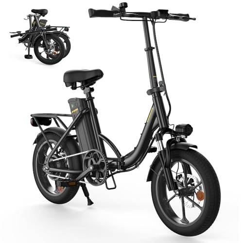 Finbike Klapprad E-Bike 16 * 2.15 Zoll Fat Tire,Tragbares Elektrofahrrad mit 10.4Ah Abnehmbarem Akku,4 Fahrmodi,PAS Reichweite MAX 88KM,Falt-Elektrofahrräder für Herren Damen Pendeln (Schwarz)