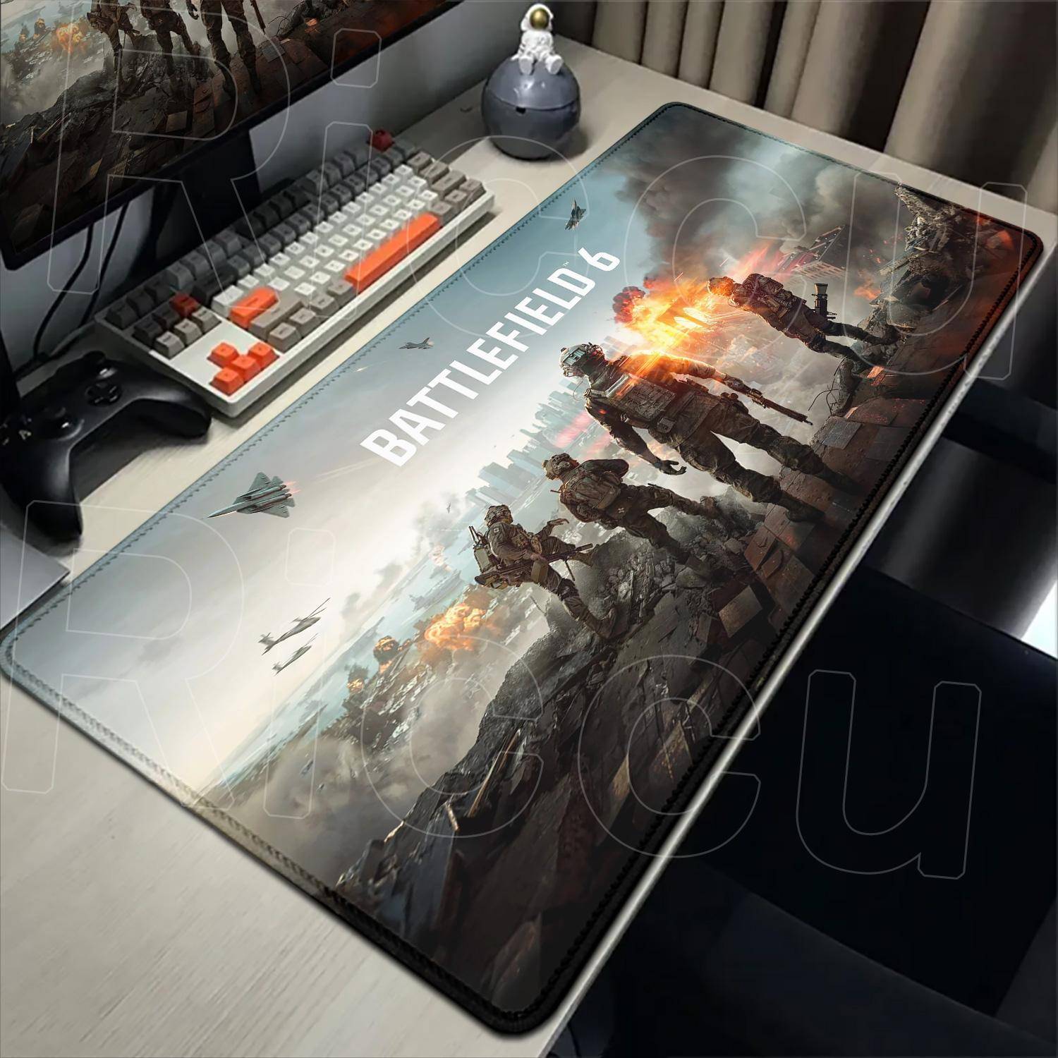 Ny E-sport B-Battlefield 6 Musmatta Tangentbordsmatta Stor Speltillbehör Låst Kant Skrivbordsmatta HD Spel Halkfri Gummimusmatta