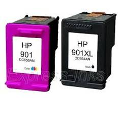 Sampack med en HP 901BK og en HP 901CMY. Kompatible blækpatroner indeholder i alt 41ml.