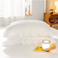 1pc volanger örngott prinsessa europeiskt solid kuddfodral skydd sängkläder bomull volang sovsäng örngott 48*74cm - Vit