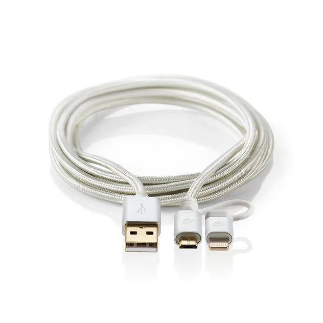 Nedis 2-i-1 lade- og synkroniseringskabel, USB-A til Lightning/Micro-USB, 2 m