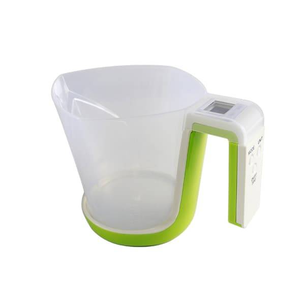 Digital mätkoppsvåg - 5kg x 1g precisions köksvåg med avtagbar 1000ml mätkopp, g/ml/cup-enheter och LCD 2.5x1.9cm, batteridriven Green