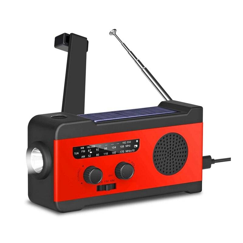 Solar emergency am fm wb radio med ficklampa sos alarm dynamo hand vev noaa radio 2000 mah power bank för mobiltelefon