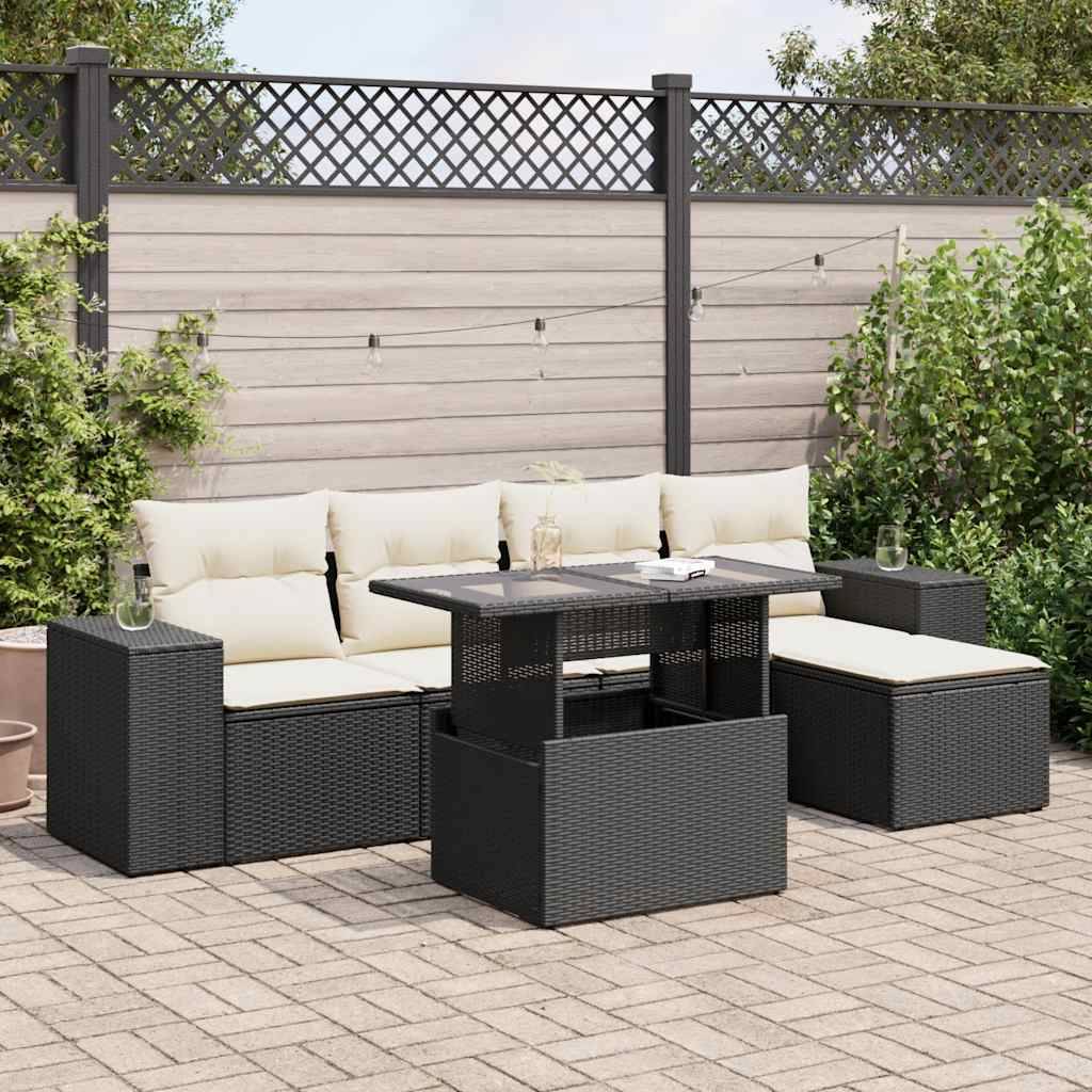 Sofasæt Til Haven 6 Dele Med Hynder Polyrattan - Sort og cremefarvet / Med opbevaring
