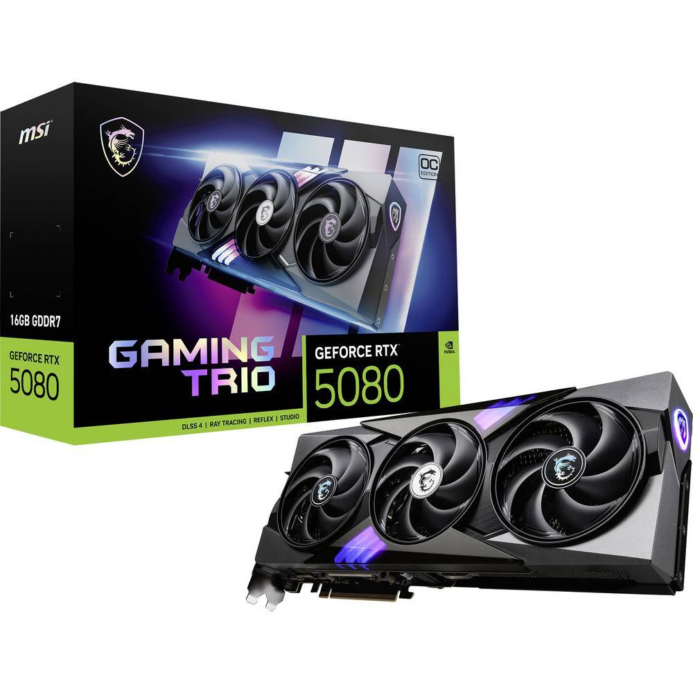 MSI Grafikkort Nvidia RTX 5080 16GB GAMING TRIO OC 16 GB GDDR7 RAM PCIe x16 HDMI® 2.1, DisplayPort 2.1