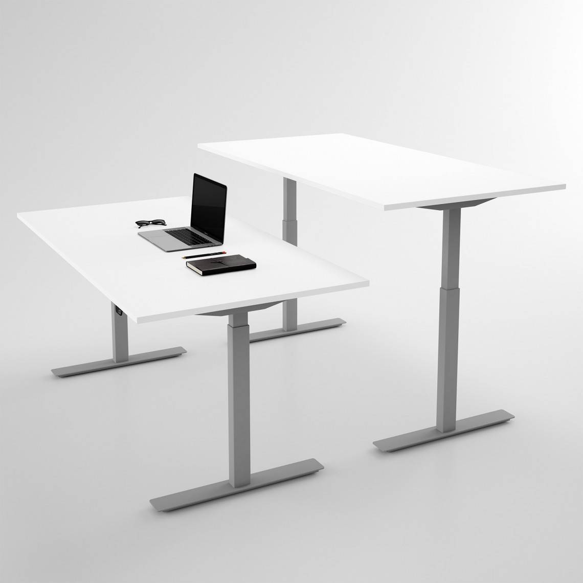 Hæve sænkebord - Pro3, Størrelse 200x80 cm, Bordplade Hvid, Stativ Sølv.