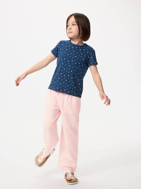 Uniqlo - Linen Blend Wide Trousers - Pink - 5-6 Years (120cm)