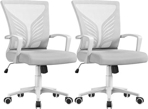 Yaheetech Kontorsstol, ergonomisk skrivbordsstol med gungfunktion, snurrstol med vadderad sittdyna, chefsfåtölj, justerbar höjd för arbetsrum/kontor, ljusgrå/2 st