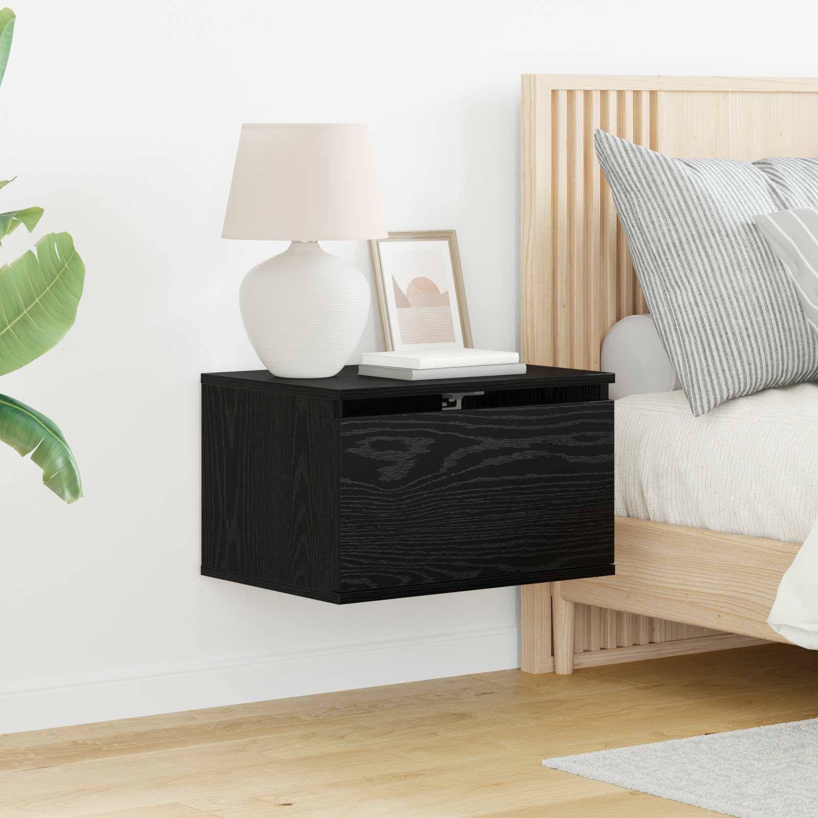 vidaXL Väggmonterad sänggavel med låda 2 pcs Svart Ek 50 x 36 x 30 cm