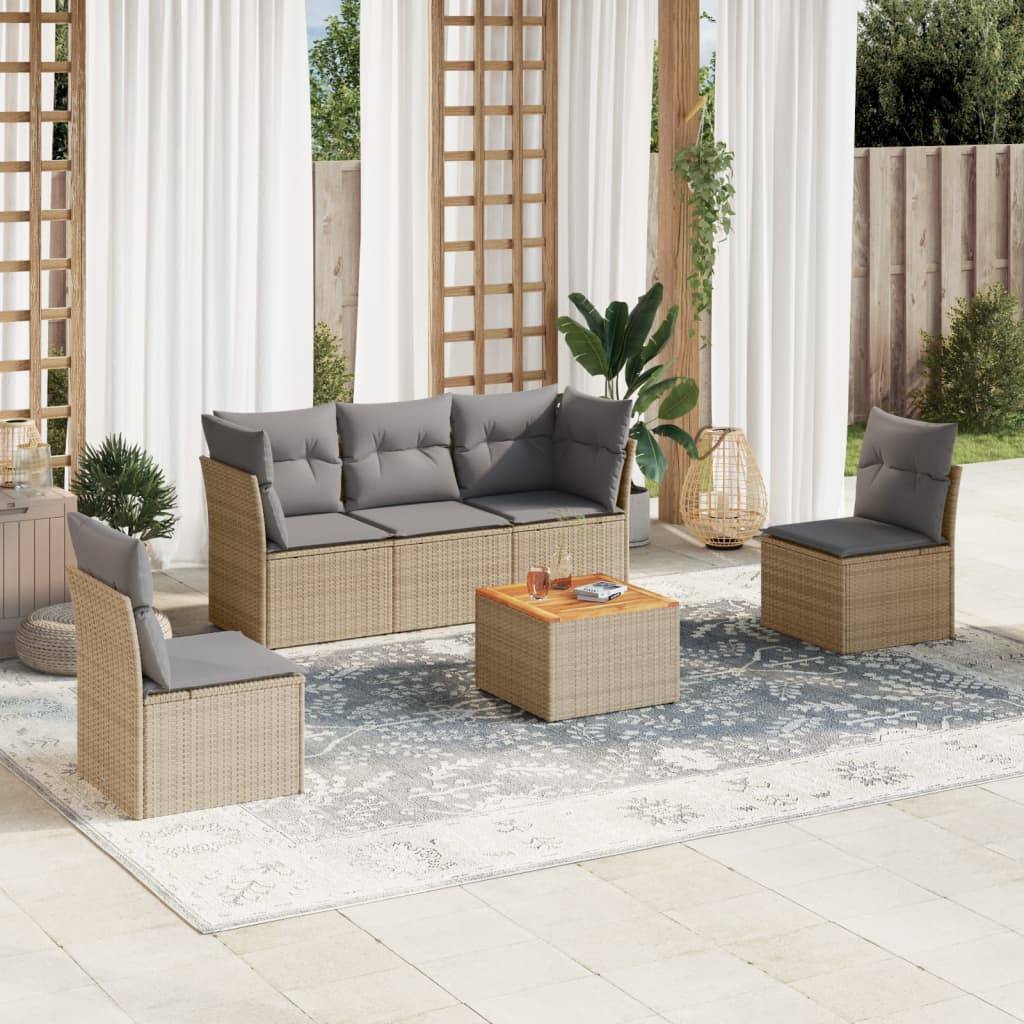 Sofasæt Til Haven 6 Dele Med Hynder Polyrattan - blandet beige og lysegrå