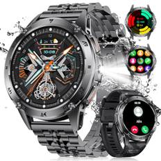 LIGE Smart klocka för män med Bluetooth-samtal, 1,43 tum AMOLED Smartwatch med ficklampa, 530 mAh, sömnmonitor, IP68, vattentät, 120+ sportig militär smartklocka för Android iOS