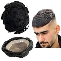 Toupee för män män hår män toupee mono bas med NPU runt hårenheter lockiga vågig män peruker toupee hår äkta mänskligt ersättningssystem för män Freestyle naturlig peruk (7 x 10 tum)