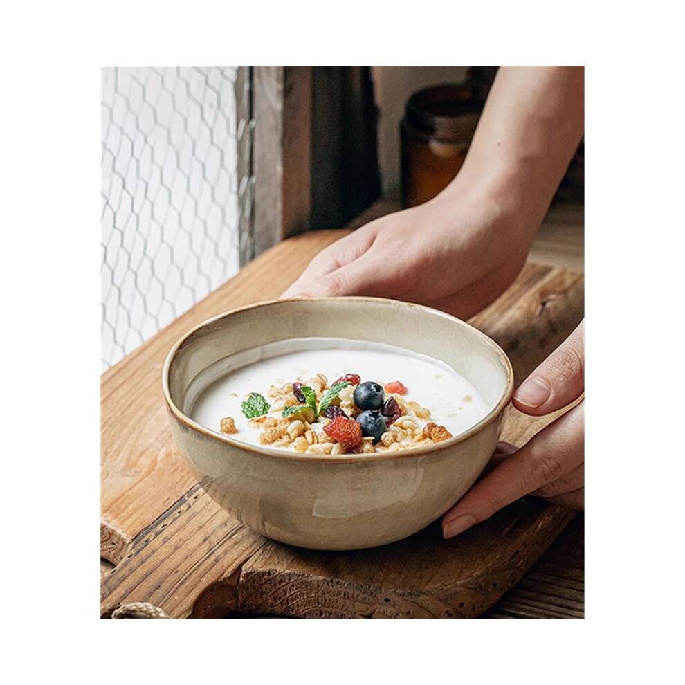 500ml Vintage Ceramic Salad Bowl Heat-Resistant Rice Soup Bowl Irregular Edges Kitchen Noodle Bowl Microwave Safe 5.5in