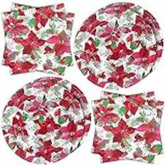 Papptallrik jul servetter röda blommor 40 stycken julblommor festservis set julfest bordsdekoration, porslin dekoration