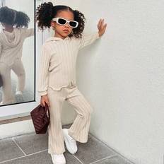 Aprikos stickad huva för ung flicka, denna aprikos stickade huva ung flicka toddler outfit har ett mjukt och bekvämt tyg, med en varm ton och bekväm d - Kaki (6Y,7Y,4Y,5Y)
