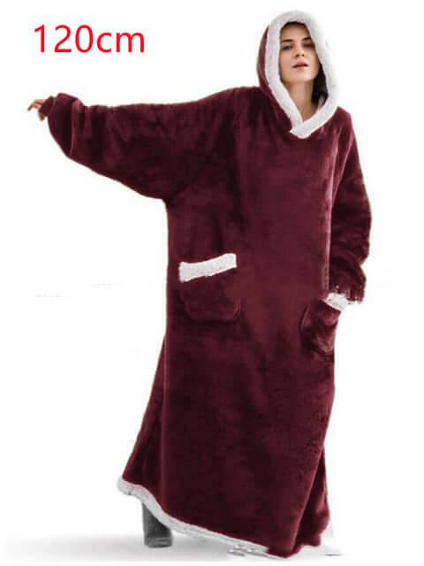 Oversized TV Hoodie Blanket Winter Warm Wearable Fleece - 120cm wine red / One Size (One Size)