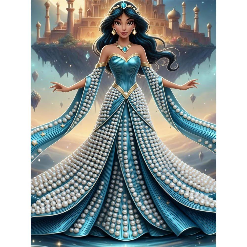 Disney Pearl Painting Princess Jasmine Pearl Creative Artwork 5D Pearl Embroidery Cross Stitch Set Handmade DIY Gift for Home and Room Decoration Use 35x45cm