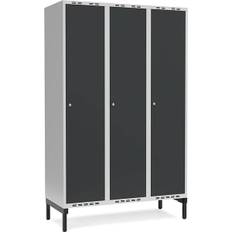 Garderobeskab 3x400mm med benramme, 1 rum i højden med antracit døre og cylinderlåse