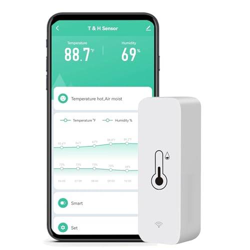 Luftfuktighet- och temperaturövervakning: Smart hygrometer och termometer med fjärrövervakning och varning, inomhustermometer med hög precision med TUYA-app, ingen hubb krävs, kompatibel med Alexa (1-pack)