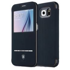 Baseus L�der Window View Cover til Samsung S6. Marinebl�.