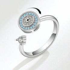 1 st Demon Eye Spin Ring Justerbar Öppet Band Zinklegering Roterbar Stenring, Kreativ Anti-Angst Stress Relief - Antikt Silver (En-Storlek)
