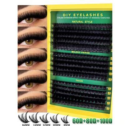 260 st fluffiga ögonfransklyngor D-curl 60D 80D 100D DIY individuella falska ögonfransar med supervolym, naturliga, mjuka, lätta och återanvändbara, ö