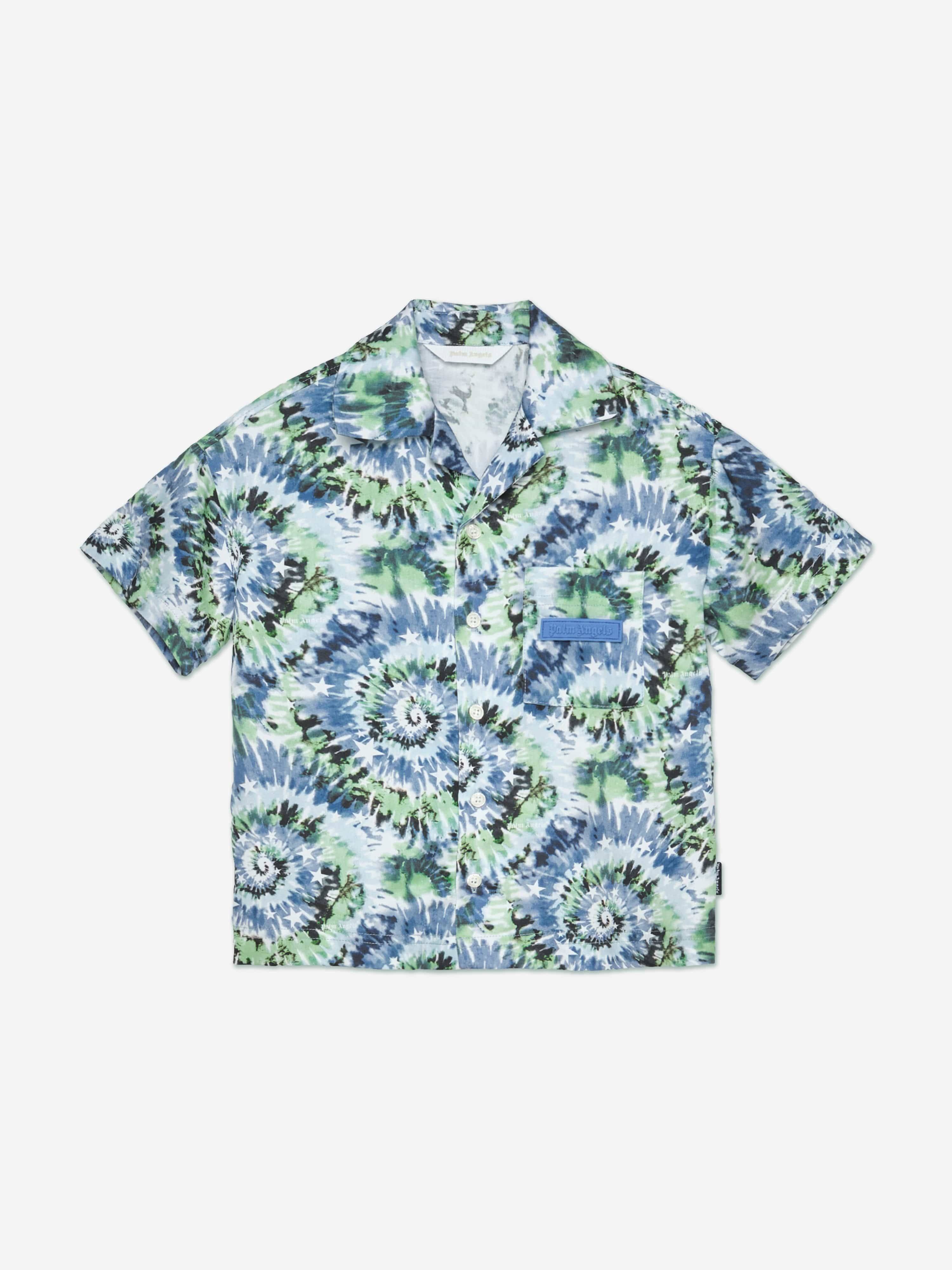 Palm Angels Boys AOP Tie-Dye Bowling Shirt in Blue - Blue / 6 Yrs (6 Yrs)