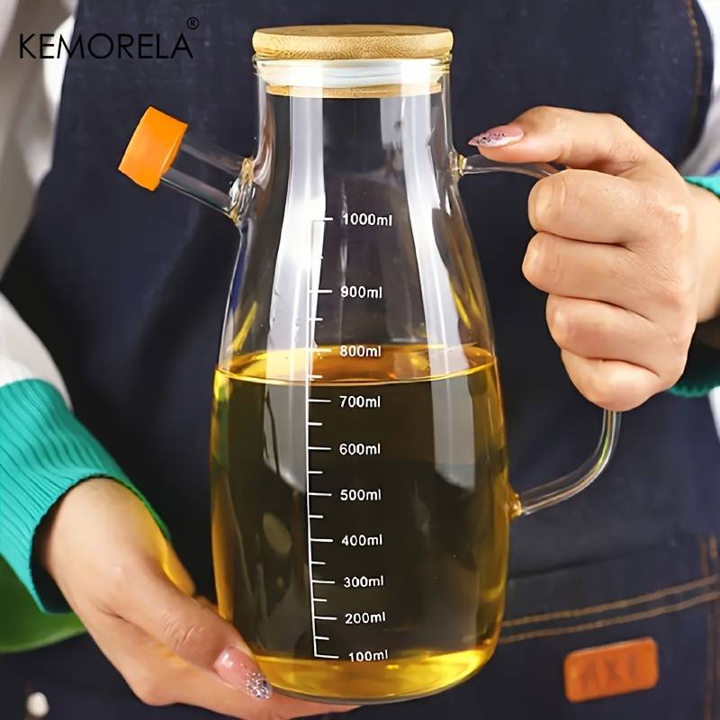 1pc, Oil Bottle, Glass Olive Oil Bottle, Oil Leak-proof Bottle, Oil Storage Bottle, Condiment Bottle, Vinegar Bottle, Kitchen Outdoor Bbq Picnic Condiment Container, Kitchen Supplies
