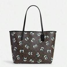 City Tote In Signature Canvas Tygväska för kvinnor Stor axelväska med Halloween-ögon Brun Svart CM758 SVN2R - Kaffebrun