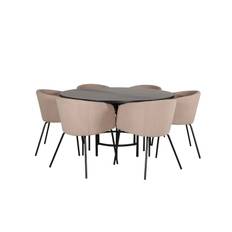 Venture Home Copenhagen Matgrupp 140 cm Rund med 6 Berit stolar - Beige Matgrupp & matbord med stolar