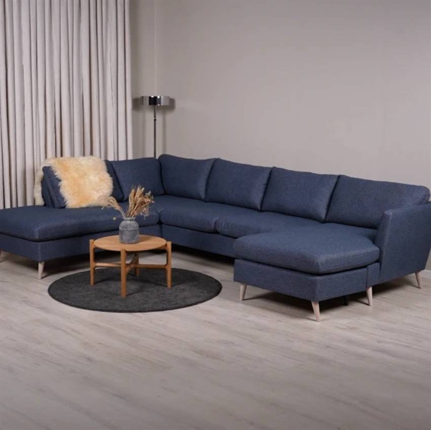 Odense sofa - Højrevendt blå u-sofa med chaiselong | Møbelsalg.dk
