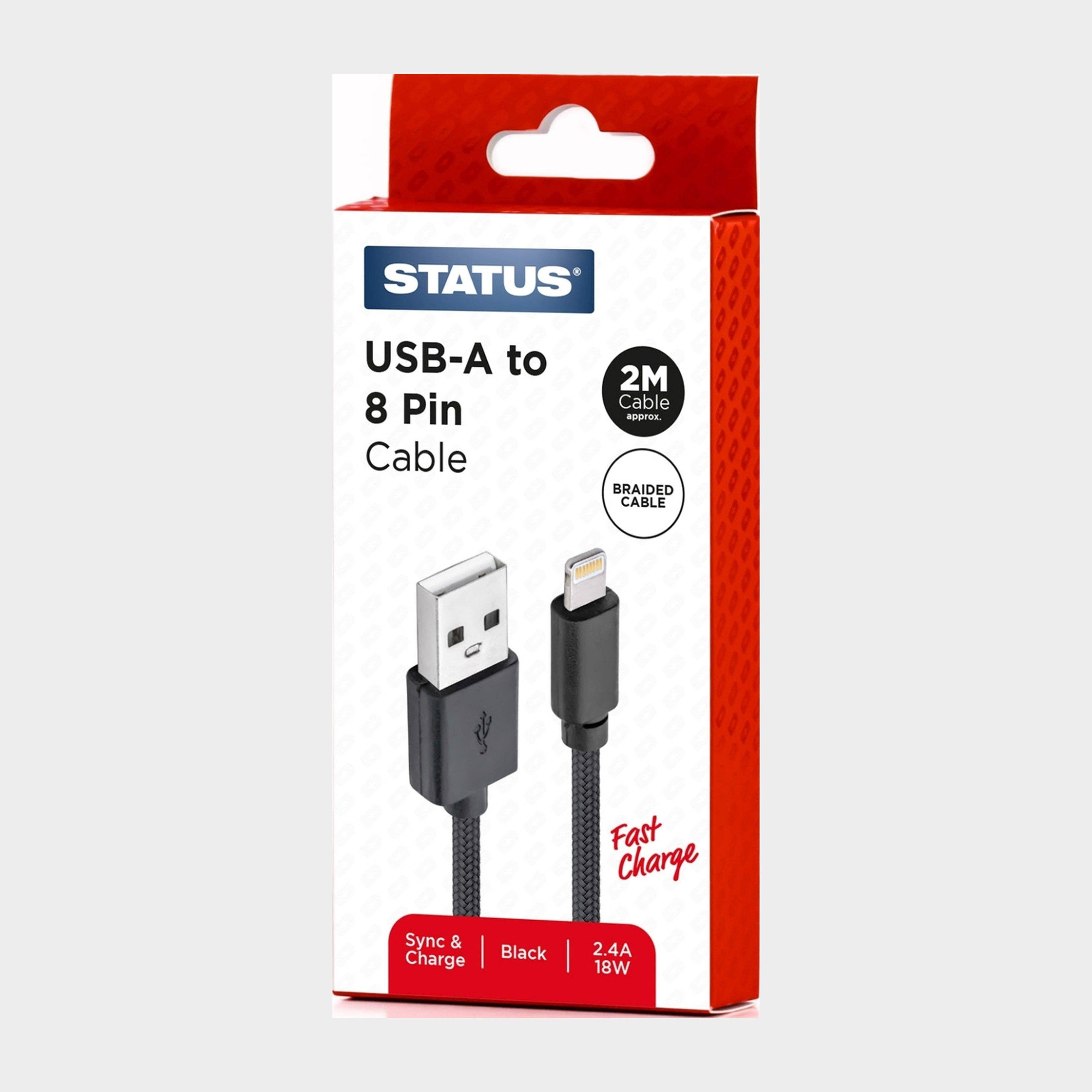Status USB-A to 8 Pin Braided Cable 2m, Black