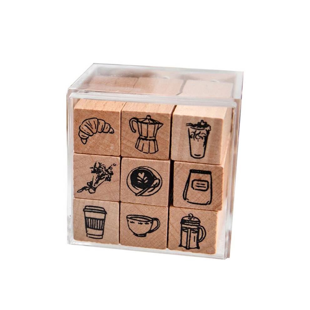 9pcs/Set Cute Cartoon Pattern Wooden Stamps Ordinary Life Lovely World Calendar Planner Stamp Scrapbooking B