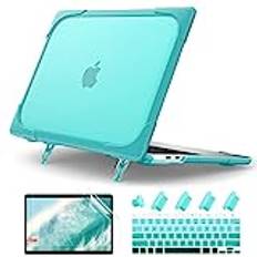 Batianda Slitstarkt fodral till MacBook Air 13 2020 13 tum fodral A2179 A1932 A2337 M1-chip, hårt skalskydd med stativ, stötsäker funktion för nyaste MacBook Air 13 tum Touch ID, cyan