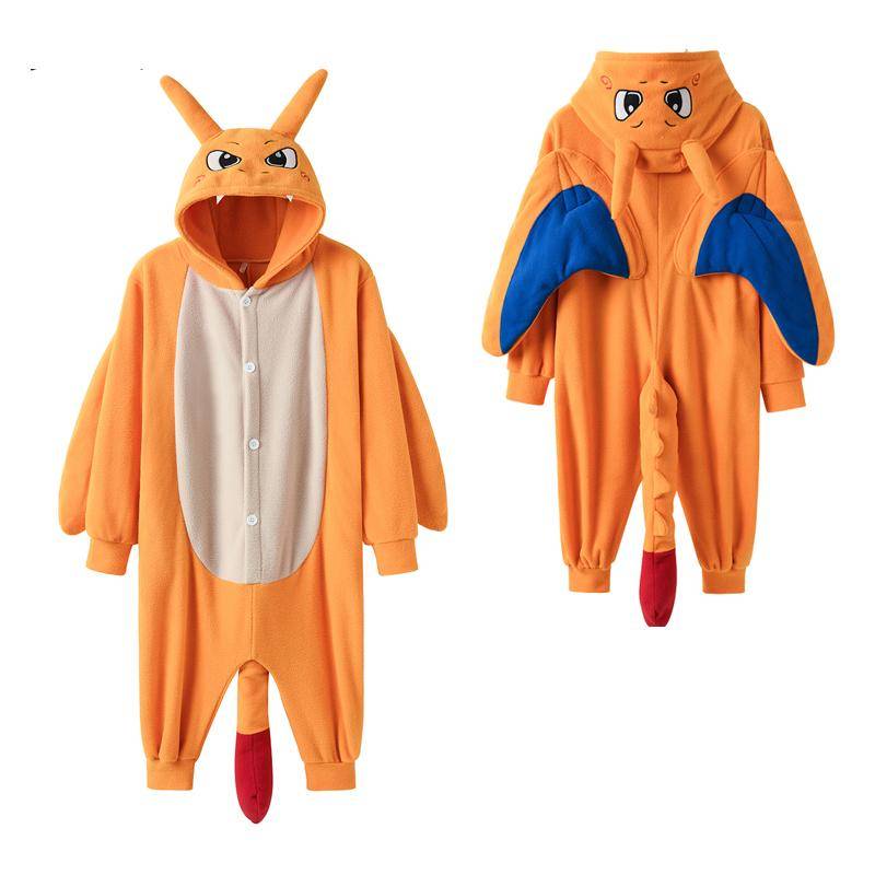 Charizard Onesie För barn Barn Kigurumi Halloween Cosplay Kostym Party Present cm blå/orange