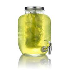 Mary's KITCHEN TOOLS Getränkespender 4 Liter aus Glas mit Fruchteinsatz | mit Zapfhahn | Wasserspender | Limonadenspender | Saftspender | Bowle | Dispenser | Einmachglas-Design (4 Liter)
