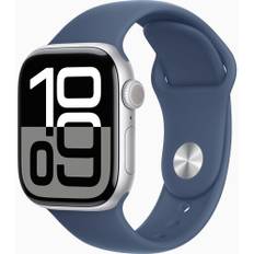 Apple Watch Series 10 Aluminium 42 mm (2024) | GPS + Cellular | sølv | Sportsrem S/M | denimblå