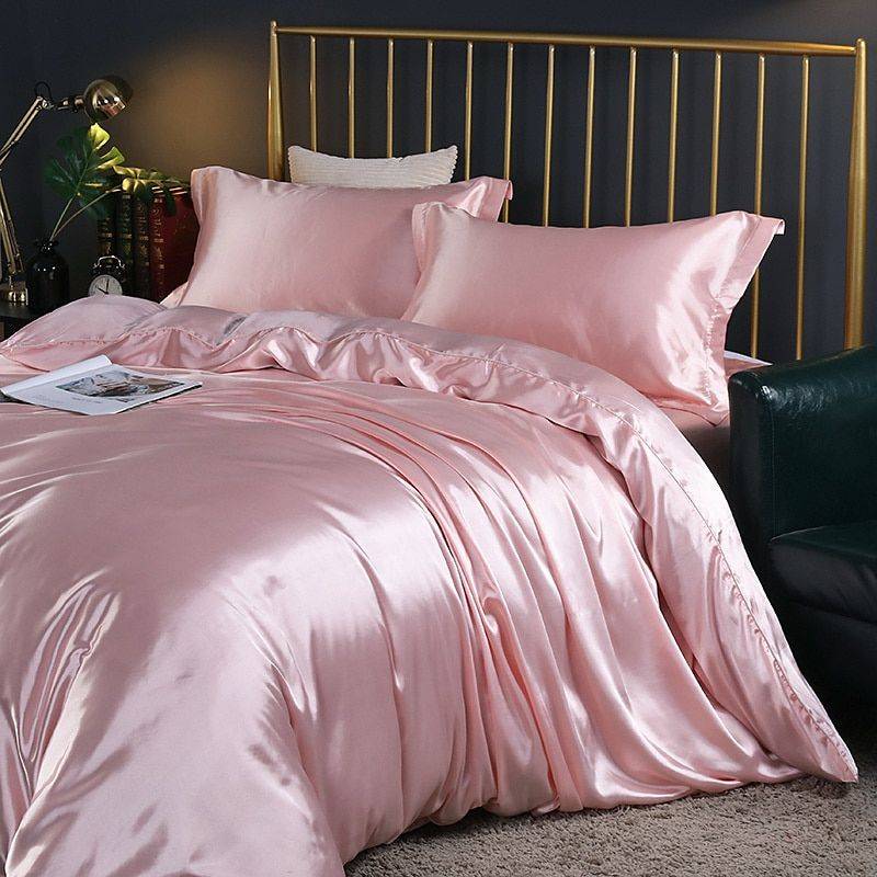 ConfortSatin Set - Lyxigt Sänglinne för Ultimat Komfort - Rosa / 200 cm påslakan + Duntäcke 220x240cm + 2x örngott