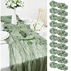 Dukduk bordslöpare, 10 stycken salviagrön ostduk bordslöpare, boho gasväv ostduk bordslöpare rustik transparent löpare, bordsduk för boho, bröllop, dekoration, födelsedagsfest, 90 x 300 cm