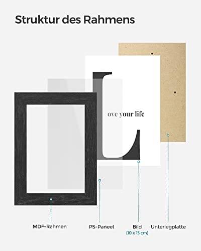Songmics fotoram kollage för 10 foton i 4" x 6" (10 x 15 cm), MDF, svart