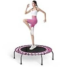 Fellie Rebounder Studsmatta för vuxna 102 cm minitrampolin inomhus fitness studsmattor liten bungee-studsmatta för träning, rosa