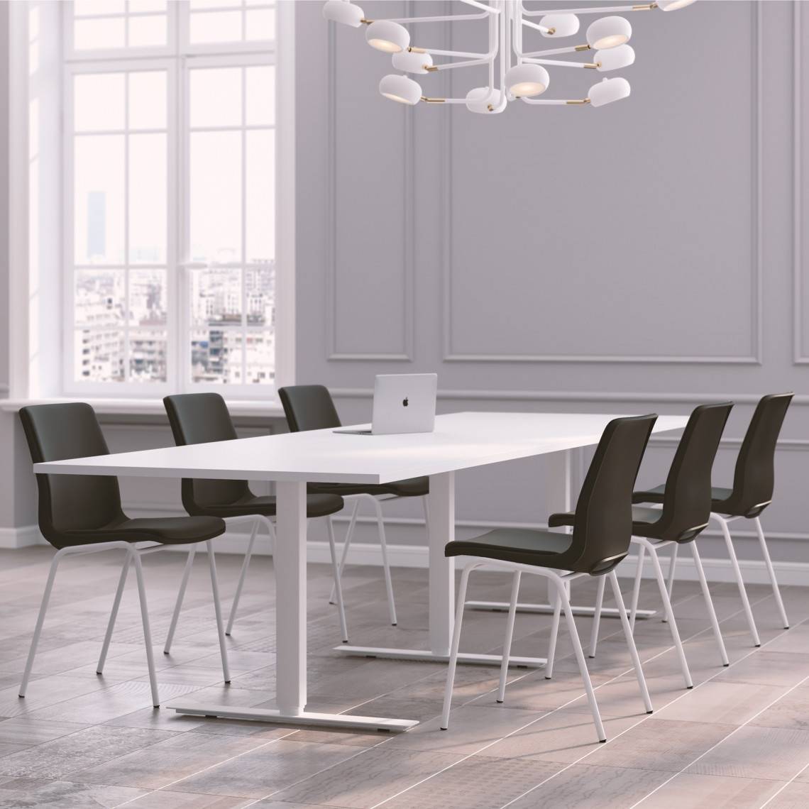 Konferencesæt Modul + Ana Chair 4340SR, Størrelse 10 pladser (320 cm), Farve på stol Mørkegrå, Farve på bord Hvid